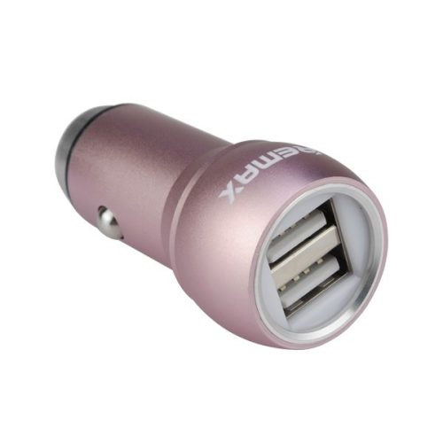 Remax Metal autós töltő 2xUSB, 2.4A, rózsaszín