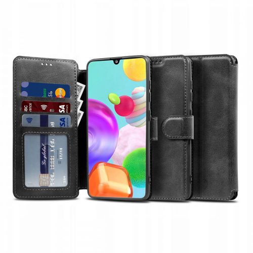 Tech-Protect Wallet Samsung Galaxy M21 eredeti bőr, oldalra nyíló tok, fekete