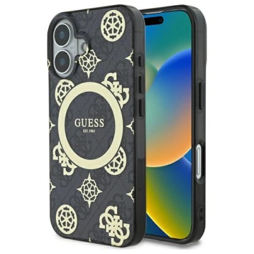 Guess GUHMP16SH4PYEEK iPhone 16 6.1" tok, fekete IML Peony On 4G Background MagSafe