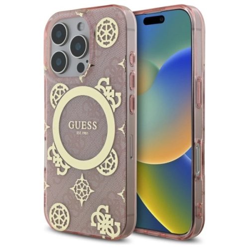 Guess GUHMP16LH4PYEEP iPhone 16 Pro 6.3", tok, rózsaszín hardcase IML Peony On 4G Background MagSafe