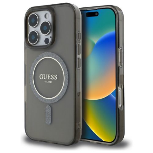 Guess GUHMP16XHFGEREK iPhone 16 Pro Max, 6.9" tok, fekete IML Glitter Circle MagSafe