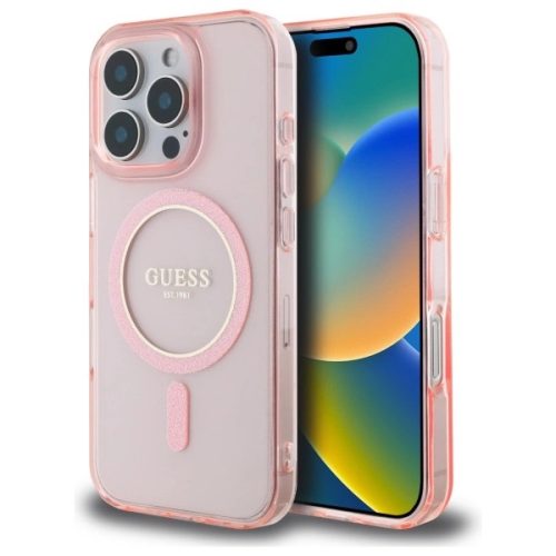 Guess GUHMP16LHFGEREP iPhone 16 Pro 6.3", tok, rózsaszín hardcase IML Glitter Circle MagSafe