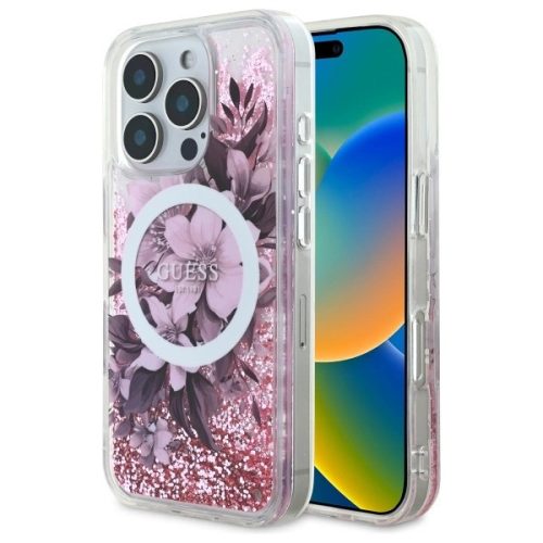 Guess GUHMP16LLFMWTP iPhone 16 Pro 6.3", tok, rózsaszín hardcase Liquid Glitter Flower MagSafe