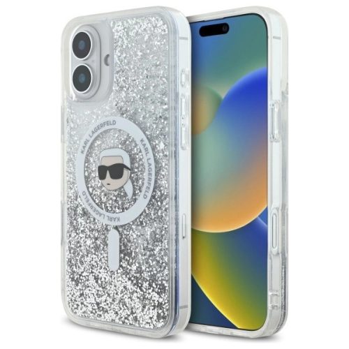 Karl Lagerfeld KLHMP16SLGKISGH iPhone 16, 6.1" hardcase átlátszó Liquid Glitter Karl Head Magsafe