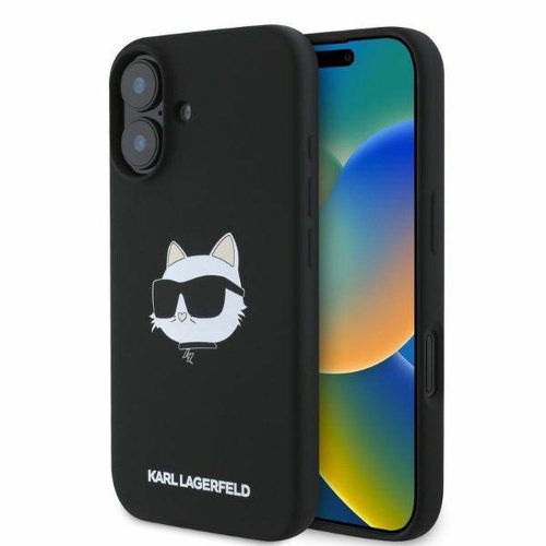 Karl Lagerfeld case iPhone 16 6,1" KLHMP16SSCHPPLK tok, fekete hardcase Silicone Choupette Head Print MagSafe