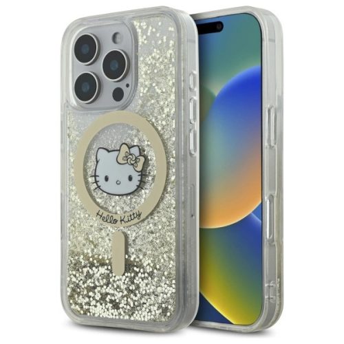 Hello Kitty HKHMP16LLGDIH iPhone 16 Pro, 6.3" tok, fehér-arany Liquid Glitter Fever MagSafe