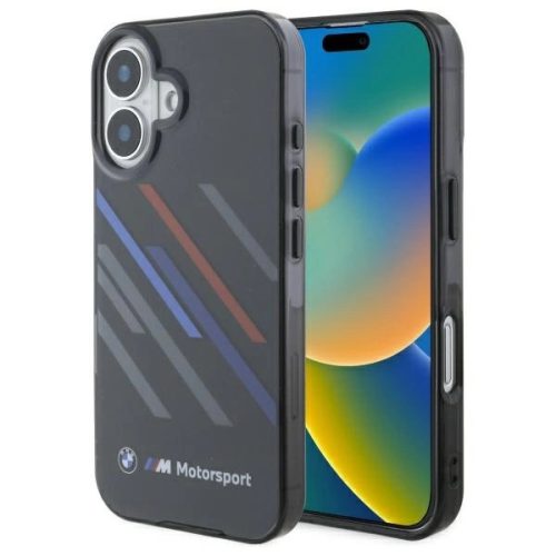 BMW BMHCP16S23HTRAK iPhone 16 6.1" tok, fekete Motosport IML Random Stripes