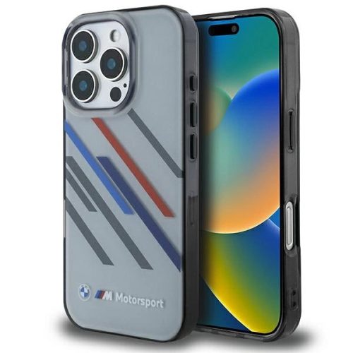 BMW BMHCP16L23HTRAG iPhone 16 Pro 6.3" tok, szürke hardcase Motosport IML Random Stripes