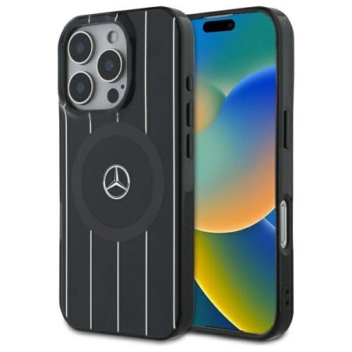 Mercedes MEHMP16X23HRSK iPhone 16 Pro, Max 6.9" tok, fekete MB Double Layer Crossed Lines MagSafe