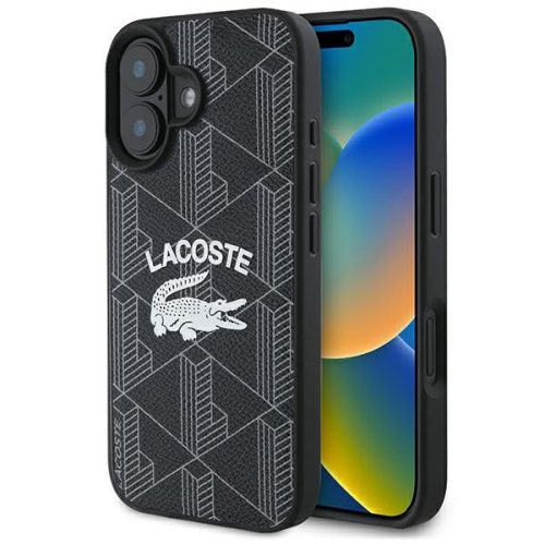 Lacoste LCHMP16SPIGK iPhone 16 6.1" tok, fekete Monogram Vintage Logo MagSafe