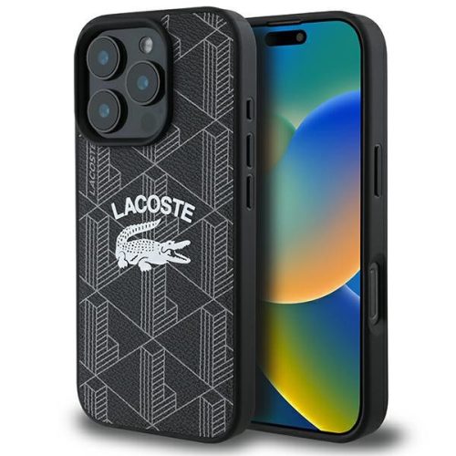 Lacoste LCHMP16LPIGK iPhone 16 Pro 6.3" tok, fekete Monogram Vintage Logo MagSafe