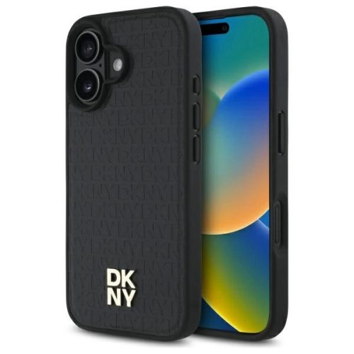 DKNY DKHMP16SPSHRPSK iPhone 16 6.1", hardcase tok, fekete Repeat Pattern Stack Logo MagSafe