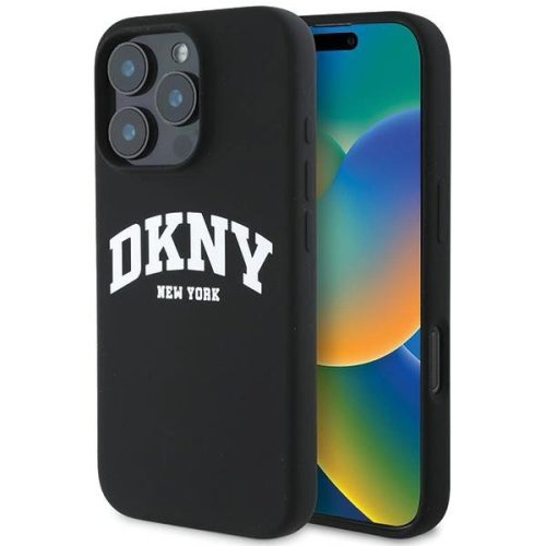 DKNY DKHMP16XSNYACH iPhone 16 Pro Max 6.9" tok, fekete Silicone White Printed Logo MagSafe