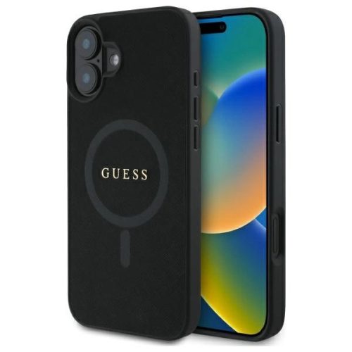 Guess GUHMP16SPSAHMCK iPhone 16 6.1", tok, fekete Saffiano Classic Logo MagSafe