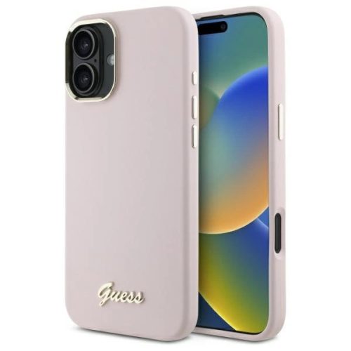 Guess GUHCP16MSMBSLP iPhone 16 Plus 6.7", tok, rózsaszín hardcase Silicone Script Metal Logo & Frame