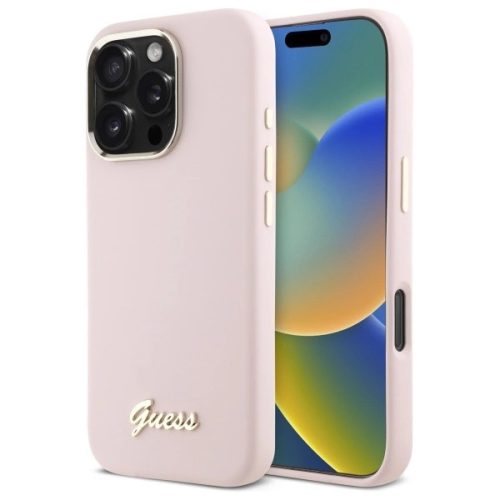 Guess GUHCP16LSMBSLP iPhone 16 Pro 6.3", tok, rózsaszín hardcase Silicone Script Metal Logo & Frame