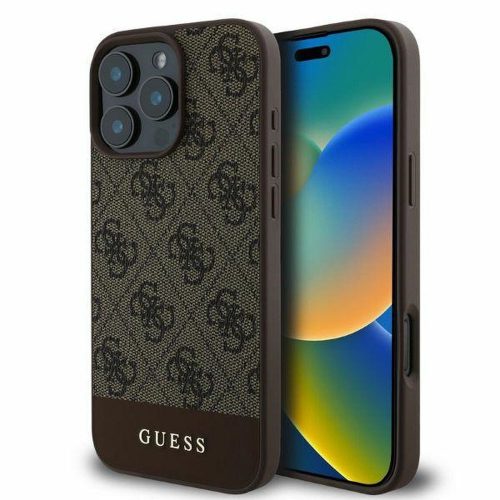 Guess case iPhone 16 Pro 6,3" GUHCP16LG4GLBR tok, barna hardcase 4G Bottom Stripe