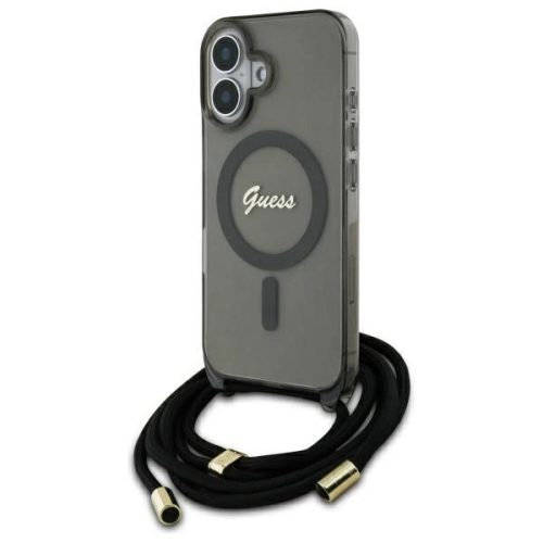 Guess GUHMP16SHCTSGNSK iPhone 16 6.1", tok, fekete Crossbody Cord Script MagSafe