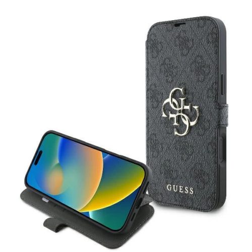 Guess GUBKP16M4GMGGR iPhone 16 Plus 6.7" oldalra nyíló tok, fekete 4G Metal Logo