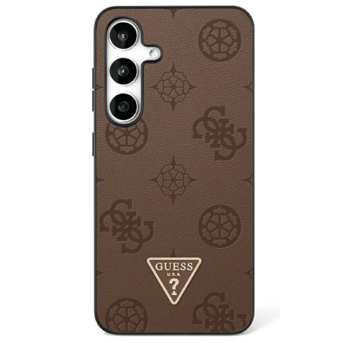 Guess Grained Hot Stamp Peony Pattern Triangle Logo MagSafe Samsung Galaxy S25 Ultra tok, barna