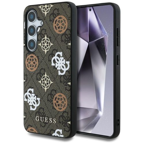 Guess 4G Printed Colored Peony Pattern MagSafe Samsung Galaxy S25 tok, barna