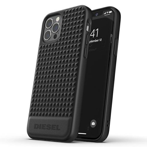 Diesel Moulded Case Premium Leather Studs iPhone 12/12 Pro hátlap, tok, fekete