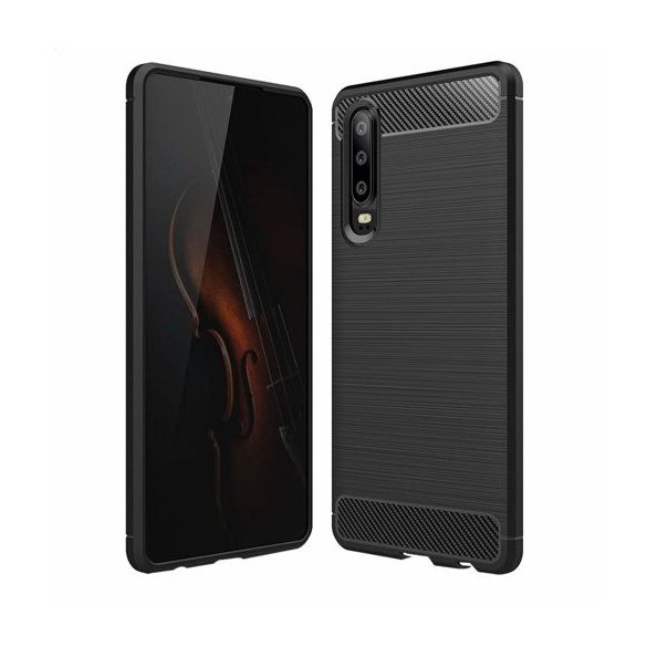 Carbon Case Flexible Huawei P30 hátlap, tok, fekete