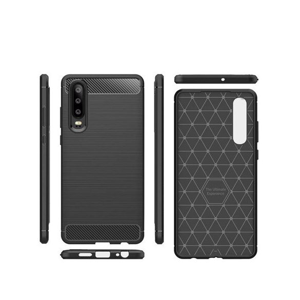 Carbon Case Flexible Huawei P30 hátlap, tok, fekete