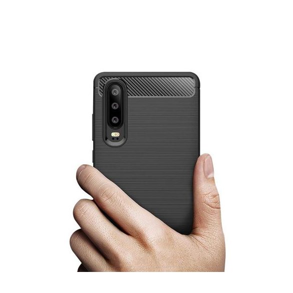 Carbon Case Flexible Huawei P30 hátlap, tok, fekete