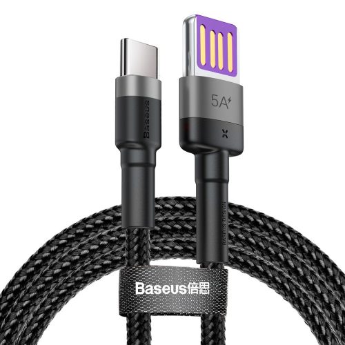 Baseus Cafule CATKLF-PG1 USB Type-C adat- és töltőkábel, QC 3.0 gyorstöltés, 5A, 1m, fekete-szürke