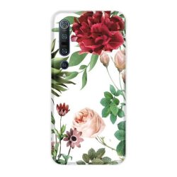   Casegadget Xiaomi Mi 10/Mi 10 Pro piros virág mintás tok, hátlap, színes