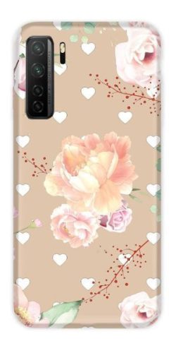 Casegadget Huawei P40 Lite 5G/Nova 7 SE fehér szívek és rózsák mintás, tok, hátlap, színes