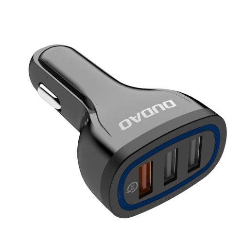 Dudao univerzális autós töltő, gyorstöltő, 3xUSB, QC3.0 2.4A, fekete