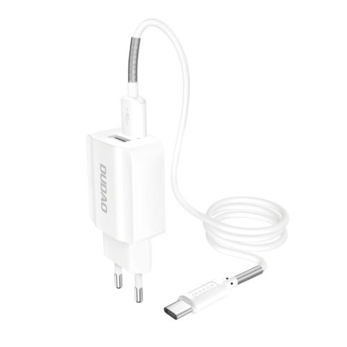 Dudao Travel Wall Charger hálózati töltő adapter 5V/2.4A, 2xUSB, USB/USB-C kábellel, fehér