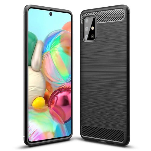 Carbon Case Flexible Samsung Galaxy A71 hátlap, tok, fekete