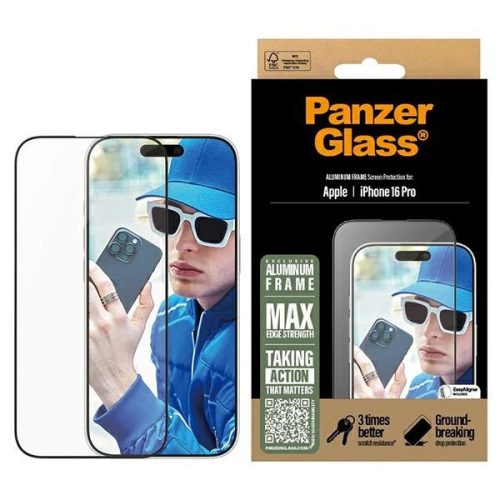 PanzerGlass Screen Protector Aluminum Frame iPhone 16 Pro 6.3" Ultra-Wide Fit 2850