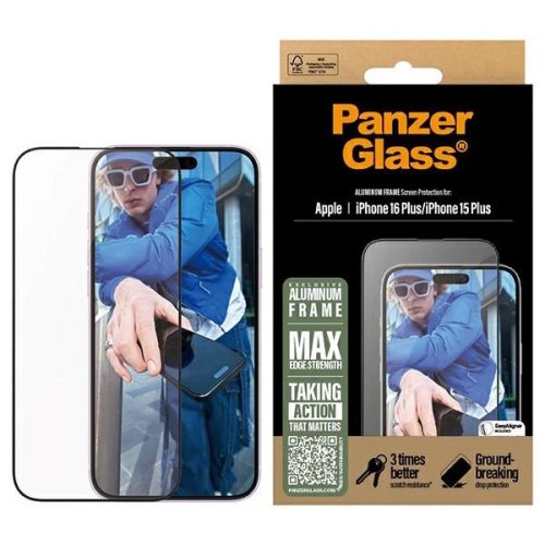 PanzerGlass Screen Protector Aluminum Frame iPhone 16 Plus / 15 Plus 6.7" Ultra-Wide Fit 2851