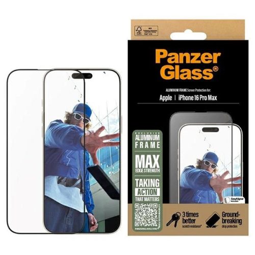 PanzerGlass Screen Protector Aluminum Frame iPhone 16 Pro Max 6.9" Ultra-Wide Fit 2852