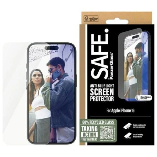 Tempered glass, edzett üvegfólia SAFE by PanzerGlass Screen Protection Anti-blue Light iPhone 16 / 15tok, átlátszó