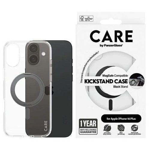 CARE by PanzerGlass Feature Kickstand Case iPhone 16 Plus 6.7" MagSafe tok, fekete 1323