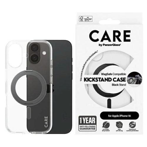 CARE by PanzerGlass Feature Kickstand Case iPhone 16 6.1" MagSafe tok, fekete 1321