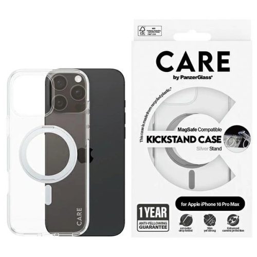 CARE by PanzerGlass Feature Kickstand Case iPhone 16 Pro Max 6.9" MagSafe tok, ezüst 1328