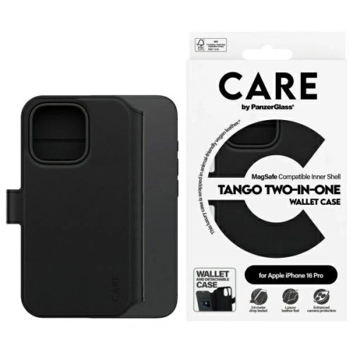 CARE by PanzerGlass Feature Tango 2in1, Wallet iPhone 16 Pro 6.3" MagSafe tok, fekete 1330