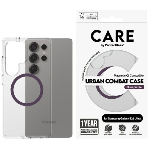 CARE by PanzerGlass Flagship Urban Combat tok, lila QISamsung Galaxy S25 Ultra tok, átlátszó