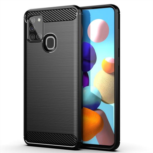 Carbon Case Flexible Samsung Galaxy A21s hátlap, tok, fekete