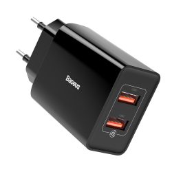   Baseus CCFS-V01, 2xUSB, 18W, 3A, Quick Charge 3.0, hálózati töltő adapter, gyorstöltés, fekete