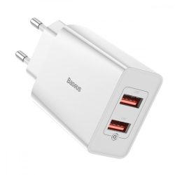   Baseus CCFS-V02, 2xUSB, 18W, 3A, Quick Charge 3.0, hálózati töltő adapter, gyorstöltés, fehér