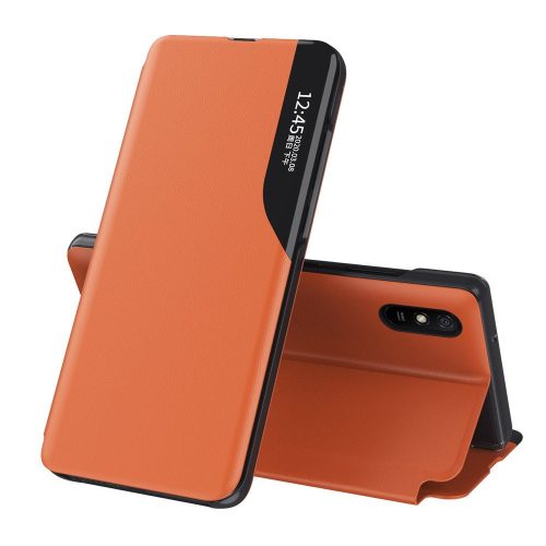 Eco Leather View Case Xiaomi Redmi 9A/9AT/9i oldalra nyíló tok narancssárga