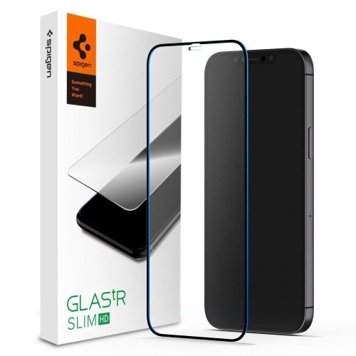 Spigen iPhone 12/12 Pro 5D teljes kijelzős edzett üvegfólia (tempered glass) 9H keménységű, átlátszó