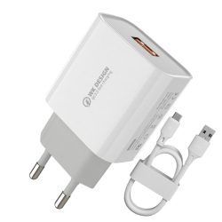   WK Design WP-U57 USB-A, 18W, 2.4A, hálózati töltő adapter USB-A/Type-C kábellel, fehér